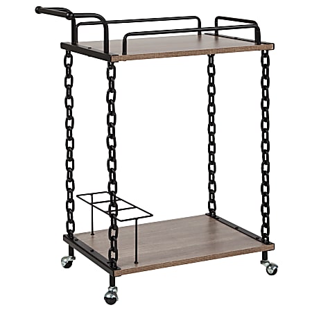 Flash Furniture Uptown Wood And Industrial Iron Kitchen Serving And Bar Cart, 36-1/2"H x 29"W x 15-3/4"D, Light Oak