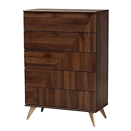 Baxton Studio Graceland Mid-Century Modern Transitional Finished Wood 5-Drawer Storage Chest, 45-15/16"H x 31-1/2"W x 15-3/4"D, Walnut Brown