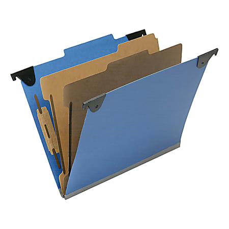 SKILCRAFT 2/5 Tab Cut Letter  Hanging Folder - 1" Folder Capacity - 8 1/2" x 11" - Top Tab Position - 2 Divider(s) - Pressboard, Kraft, Fiber - Royal Blue - 10 / Box - TAA Compliant