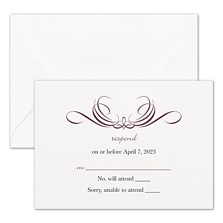 Custom Shaped Wedding & Event Response Cards With Envelopes, 4-7/8" x 3-1/2", Preferential Design, Box Of 25 Cards
