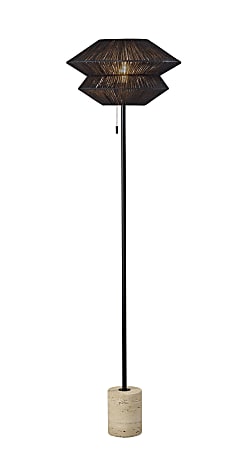 Adesso Gardner Floor Lamp, 63”H, Black Shade/Travertine Base