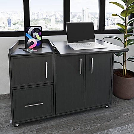 Realspace® 40”W Multifunction Mobile File Cabinet Printer Stand with Integrated Power & Charging, Espresso Oak, BIFMA Compliant