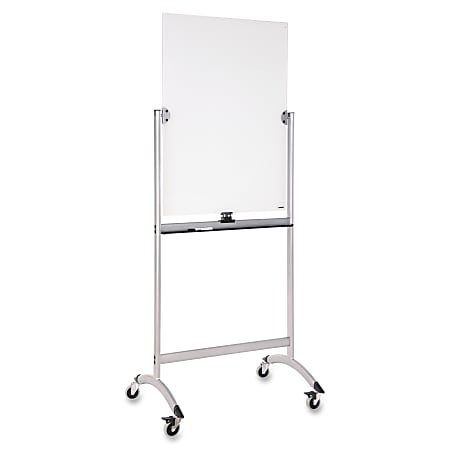 Lorell® Revolving Glass Non-Magnetic Dry-Erase Whiteboard Easel, 27 5/8" x 39 5/16", Metal Frame With Silver Finish