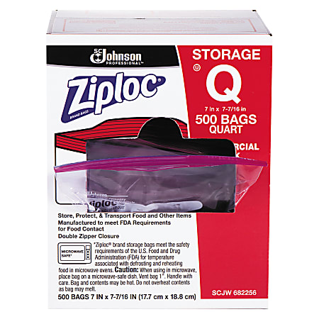 Ziploc® Double-Zipper Plastic Storage Bags, 32 Oz, Clear, Box Of 500 Bags