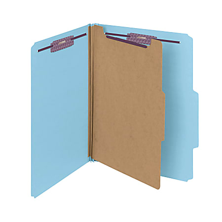 Smead® Pressboard Classification Folder with SafeSHIELD Fastener, 1 Divider, Letter Size, 100% Recycled, Blue