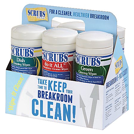 SCRUBS Breakroom Cleaning Wipes, 25% Recycled, Pack Of 6