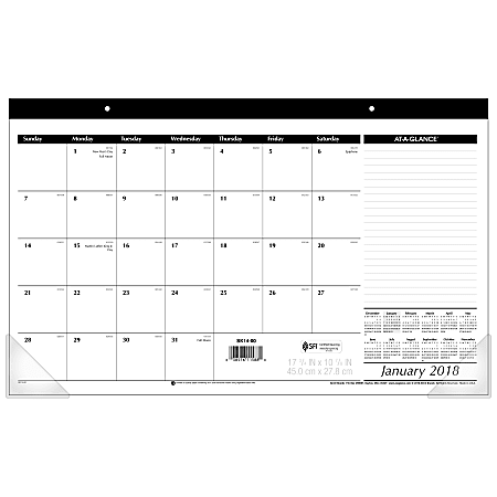 AT-A-GLANCE® Compact Monthly Desk Pad Calendar, 17 3/4" x 10 7/8", Black/White, January to December 2018 (SK1400-18)