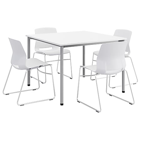 KFI Studios Dailey Square Dining Set With Sled Chairs, White/Silver
