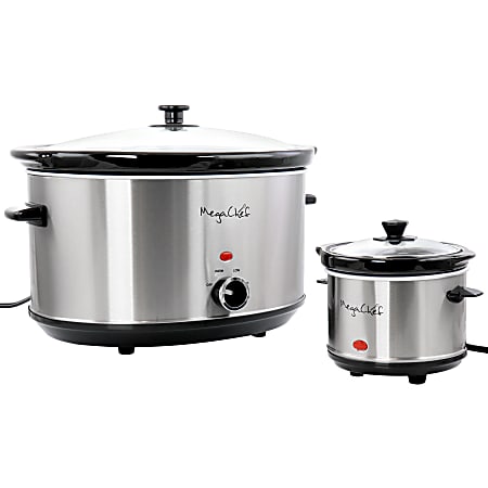 MegaChef 8 Qt Slow Cooker With Mini 0.6 Qt Warmer, Silver