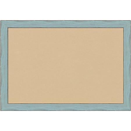 Amanti Art Cork Bulletin Board, 26" x 18", Tan, Sky Blue Rustic Wood Frame