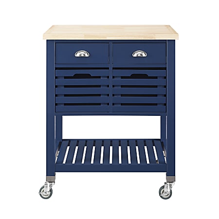 Linon Sherwood Butcher Block Kitchen Cart, 36-1/4”H x 30”W x 22”D, Denim