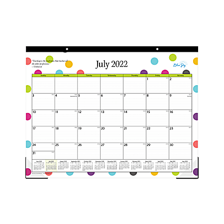 Blue Sky™ Monthly Academic Desk Calendar, 22" x 17", Teacher Dots, July 2022 to June 2023, 105496-A