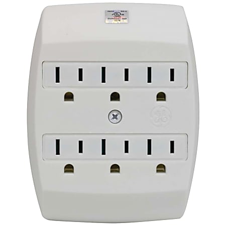GE 6-Outlet Saf-T-Gard Grounded Wall Tap, White, 55200