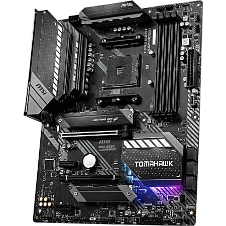 MSI MAG B550 TOMAHAWK Desktop Motherboard AMD B550 Chipset Socket AM4 ATX  128 GB DDR4 SDRAM Maximum RAM DIMM UDIMM 4 x Memory Slots Gigabit Ethernet  HDMI DisplayPort 6 x SATA Interfaces - Office Depot