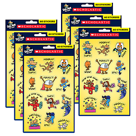 Scholastic Teacher Resources Stickers, Dog Man, 60 Stickers Per Pack, Set Of 6 Packs