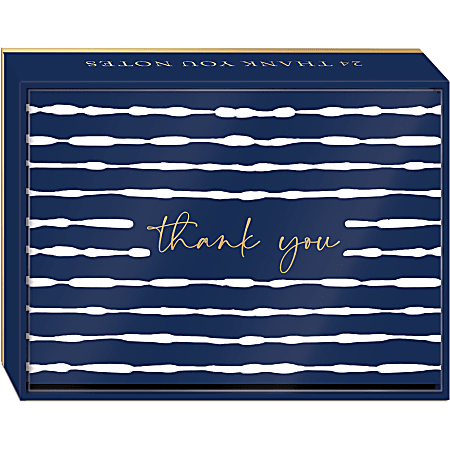 Lady Jayne Thank You Boxed Cards, 3-1/2" x 5", Navy White Stripe, Pack Of 12 Cards