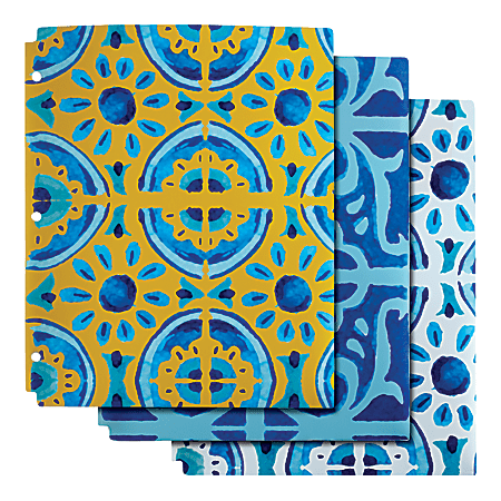 Divoga® 2-Pocket Paper Folders, Mediterranean Mosaic Collection, Letter Size, Assorted Colors, Pack Of 3