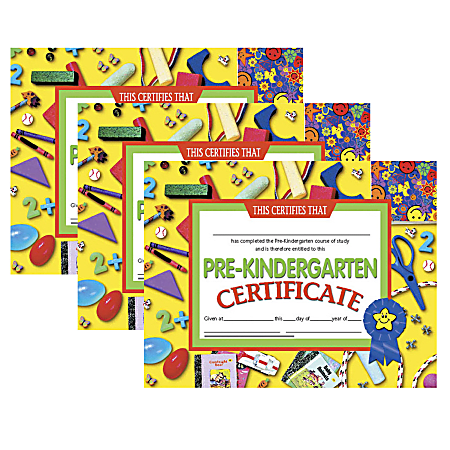 Hayes Certificates, 8-1/2" x 11", Pre-Kindergarten, 30 Certificates Per Pack, Set Of 3 Packs, HVA6003