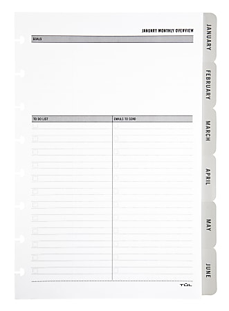 2024 TUL® Discbound Monthly Planner Refill Pages With 12 Tab Dividers, Junior Size, Gray, January To December