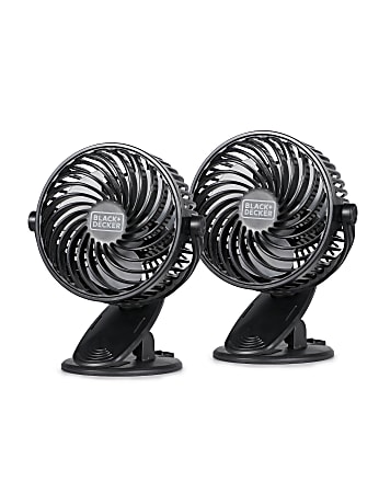 Black+Decker 4" Convertible Cooling Clip Fans, 6-5/16”H x 5-1/8”W x 3-15/16”D, Black, Set Of 2 Fans