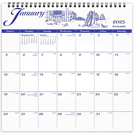2025 AT-A-GLANCE® Monthly Wall Calendar, 12" x 12", Illustrator’s Edition, January To December