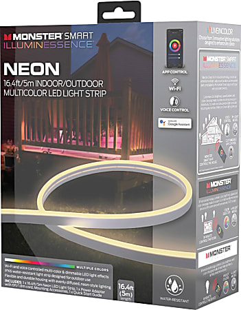 Monster Neon Smart LED Light Strip, 16.4', Indoor/Outdoor, Multicolor And White Lights