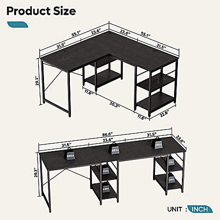 Bestier L Shaped Corner Computer Desk With Storage Shelf 3 Cable Holes ...