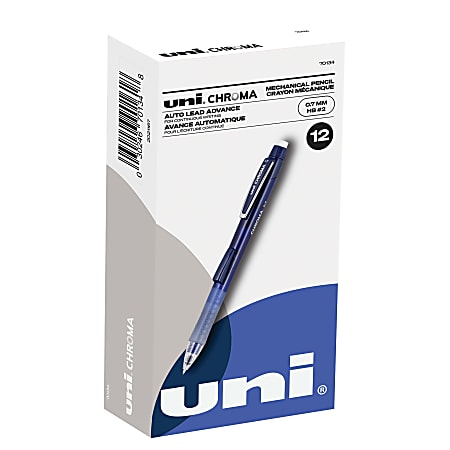 uni-ball® Chroma Auto-Advancing Mechanical Pencils With Hexagonal Twist Eraser, 0.7 mm, Cobalt Blue Barrel, Pack Of 12 Pencils