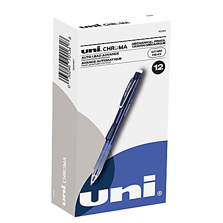 uni ball Chroma Auto Advancing Mechanical Pencils With Hexagonal Twist Eraser 0.7 mm Cobalt Blue Barrel Pack Of 12 Pencils