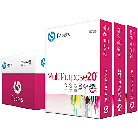 HP Papers MultiPurpose20 8.5x11 Inkjet Copy & Multipurpose Paper - White - 96 Brightness - Letter - 8 1/2" x 11" - 20 lb Basis Weight - 3 / Carton