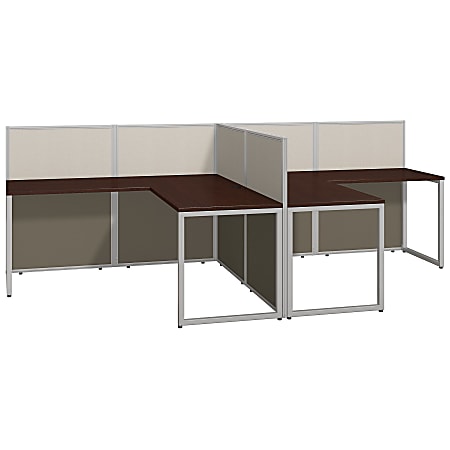 Bush Business Furniture Easy Office 60"W 2-Person L-Shaped Cubicle Desk Workstation With 45"H Panels, Mocha Cherry/Silver Gray, Premium Installation