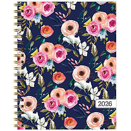 2025-2026 Global Excello Brands Hardcover Fashion Weekly/Monthly Planner, 8-1/2” x 11", Small Navy Floral, November 2025 To December 2026