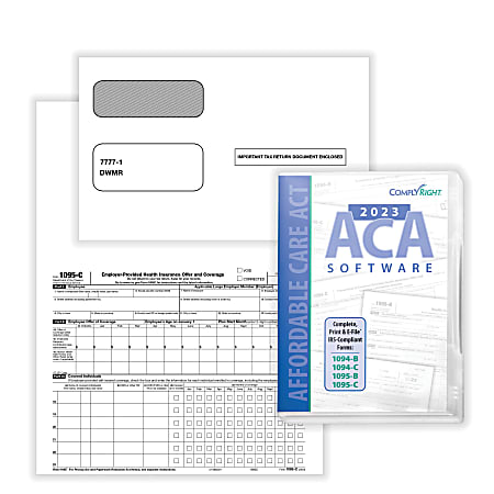 ComplyRight® 1095-C Tax Forms Set, Employer-Provided Health Insurance Offer And Coverage Forms, With Envelopes And ACA Software, Laser, 8-1/2" x 11", Set For 100 Employees