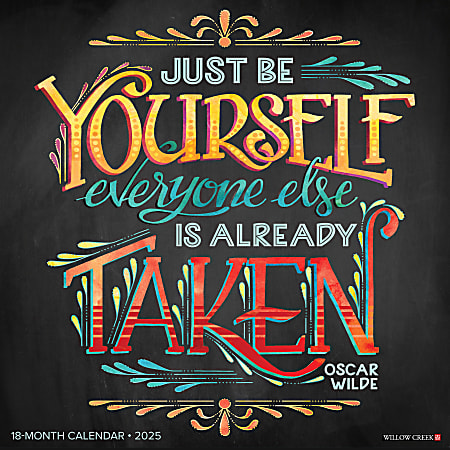 2025 Willow Creek Press Inspirational Monthly Wall Calendar, 12" x 12", Be Yourself Chalk Art, January To December, 48146