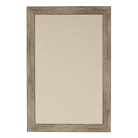 DesignOvations Beatrice Non-Magnetic Framed Linen Fabric Pinboard, 18” x 27", Tan, Rustic Brown Plastic Frame