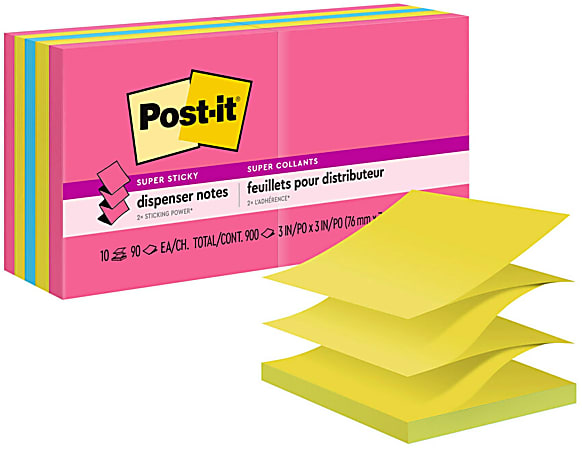 Post-it Super Sticky Pop Up Notes, 3 in x 3 in, 10 Pads, 90 Sheets/Pad, 2x the Sticking Power, Energy Boost Collection