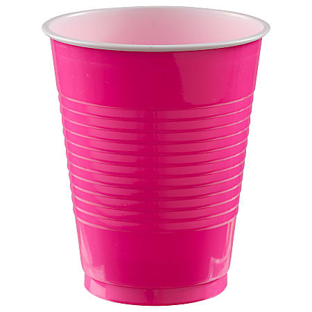 Amscan Plastic Cups, 18 Oz, Bright Pink, Set Of 150 Cups