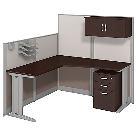 Bush Business Furniture Office In An Hour L Workstation With Storage & Accessory Kit, Mocha Cherry Finish, Premium Delivery