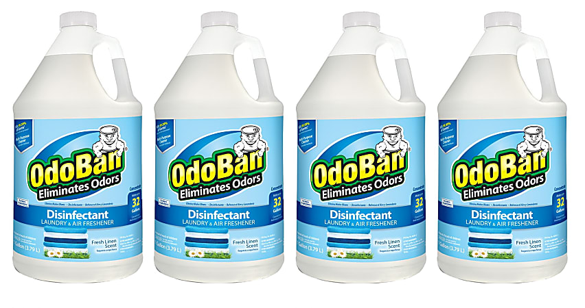 OdoBan Odor Eliminator Disinfectant Concentrate, Fresh Linen Scent, 128 Oz, Case Of 4 Bottles