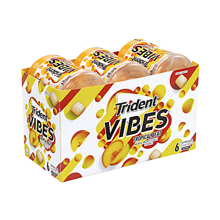 Trident® Vibes Tropical Sugar-Free Gum, 40 Pieces Per Pack, Carton Of 6 Packs