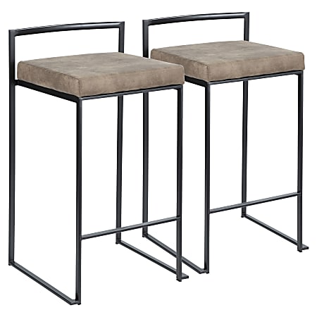 LumiSource Fuji Stacker Contemporary Counter Stools, Brown Cowboy Seat/Black Frame, Set of 2 Stools