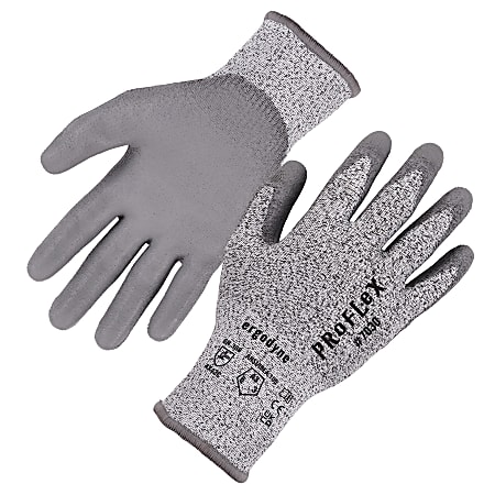 Ergodyne Proflex 7030-12PR PU-Coated Cut-Resistant Gloves, Medium, Gray, Set Of 12 Pairs