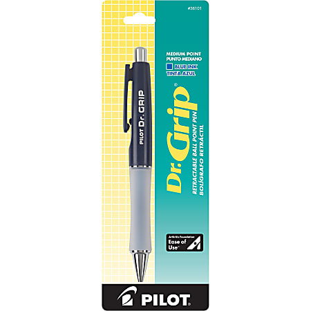 Pilot Dr Single Pen Grip Retractable Ballpoint Pen Medium Point Navy Barrel with Blue Ink 36101 