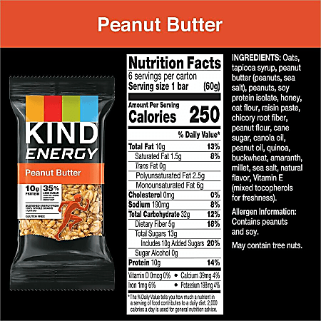 KIND Energy Bars - Trans Fat Free, Gluten-free, Individually Wrapped - Dark Chocolate Peanut Butter - 2.10 oz - 6 / Box