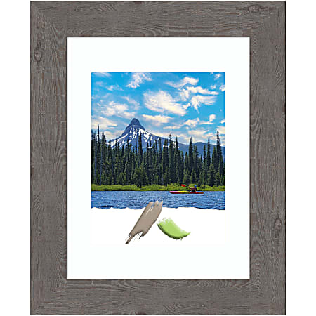 Amanti Art Rectangular Narrow Picture Frame, 14” x 17" With Mat, Rustic Plank Gray