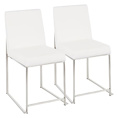 LumiSource Fuji High Back Dining Chairs, White/Stainless Steel,