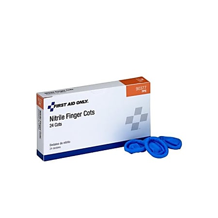 First Aid Only Large Nitrile Finger Cots, 1" x 3", Blue, Box Of 24 Cots