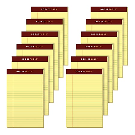 TOPS™ Docket Gold™ Premium Writing Pads, 5" x 8", Legal Ruled, 50 Sheets, Canary, Pack Of 12 Pads