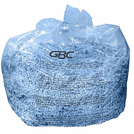 GBC Shredder Bags, For Large Office Shredders, 30 gal, 3.9"H x 4"W x 10.3"D, Plastic, Clear, 25 / Box