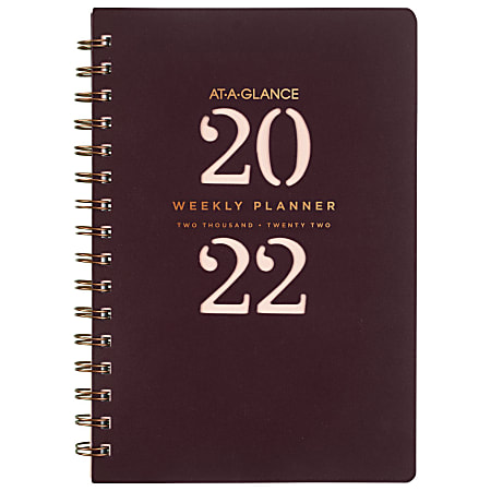 AT-A-GLANCE® Signature Weekly/Monthly Planner, 5-3/4" x 8-1/2", Maroon, January to December 2022, YP200L50